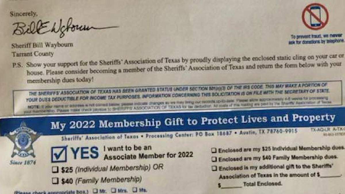Sheriff Bill Waybourn sent letters asking for money “to protect lives and property” through gifts to his professional assocation.