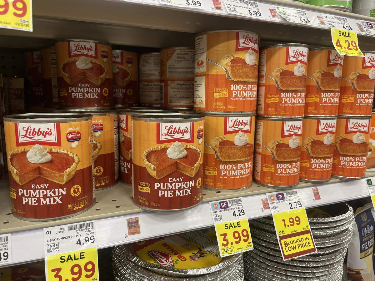 Pumpkin Pie filling at Kroger in Fort Worth on Nov. 5, 2025.