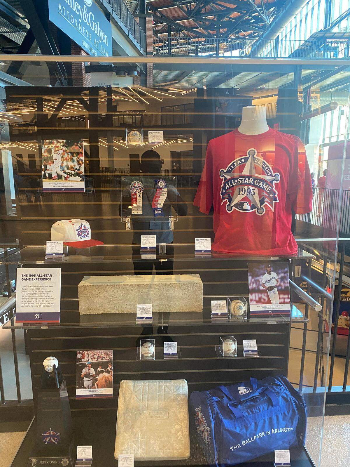 A display case commemorating the 1995 All-Star game with mementos.