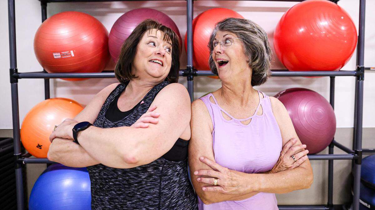 Mitzi Gault, left, and Patti Crummel, retired nurses both in the recovery stages of breast cancer, attend exercise classes every week as part of a wellness program offered to qualifying cancer patients called Nutrition Exercise and Attitude for Tomorrow at the Texas Health Southwest Fitness Center in Fort Worth.