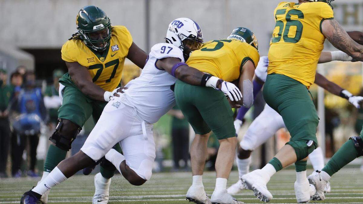 TCU defensive tackle Earl Barquet (97) has entered his name in the NCAA transfer portal.