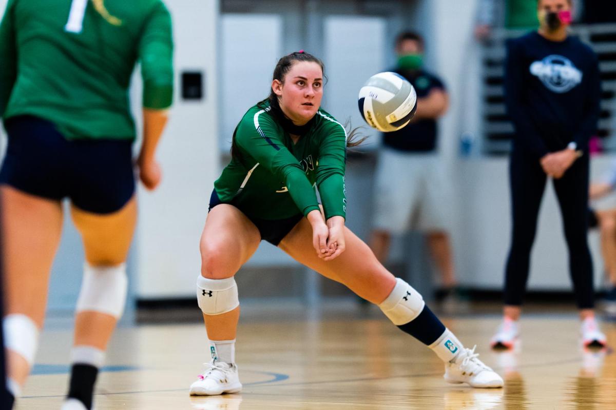 Paige Mooney (3) returns a serve during set 2 of a district game between Eaton and Byron Nelson at V.R. Eaton High School on October 20th, 2020. (Photo by Matt Smith. Special to the Star-Telegram).