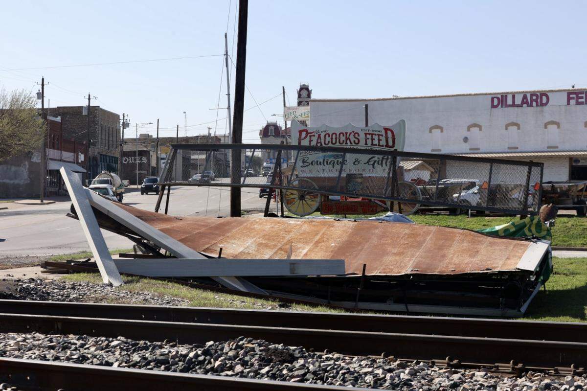 A billboard was knocked over in downtown Weatherford.