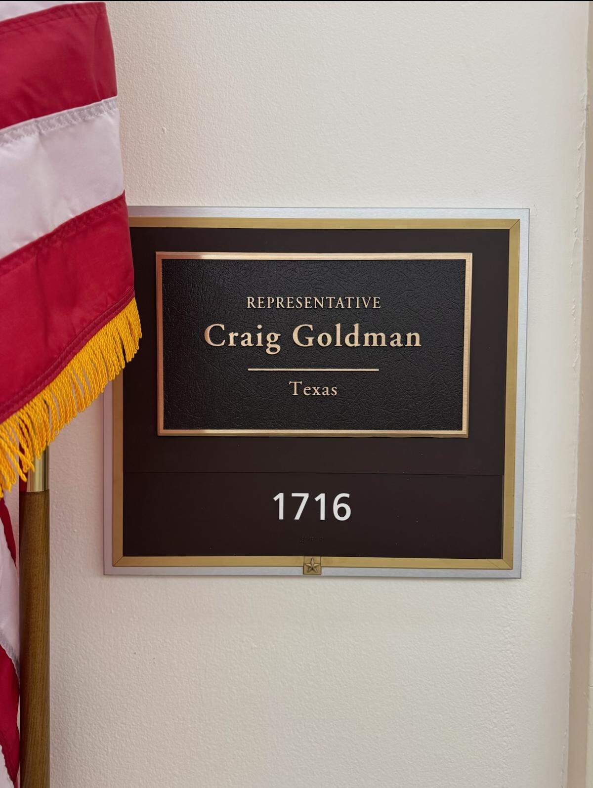 U.S. Rep. Craig Goldman’s door in the Longworth House Office Building in Washington, D.C.