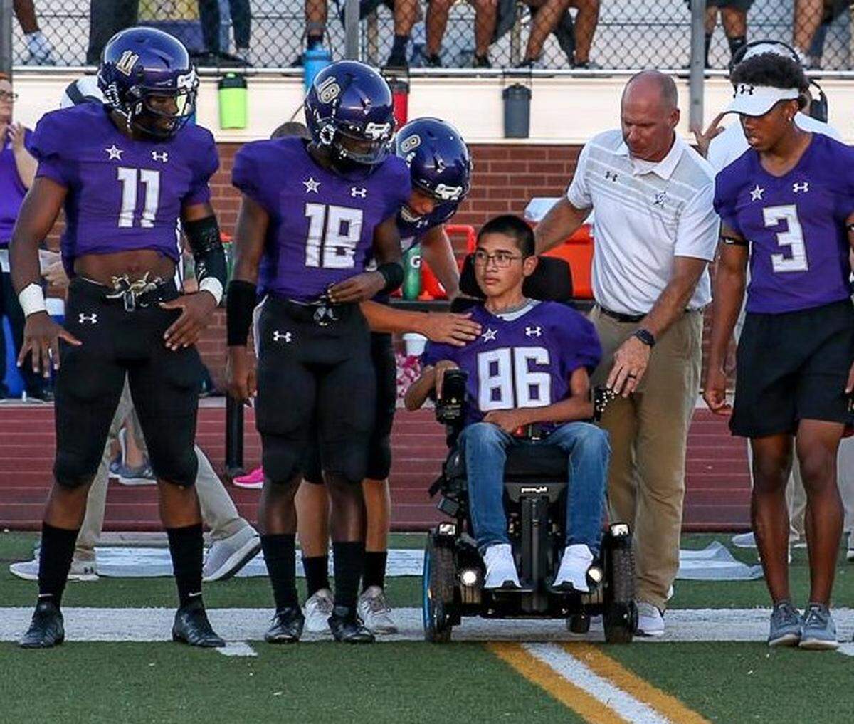 Saginaw Chisholm Trail Xavier Hernandez suffers from muscular dystrophy, but has been apart of the football team for four years.