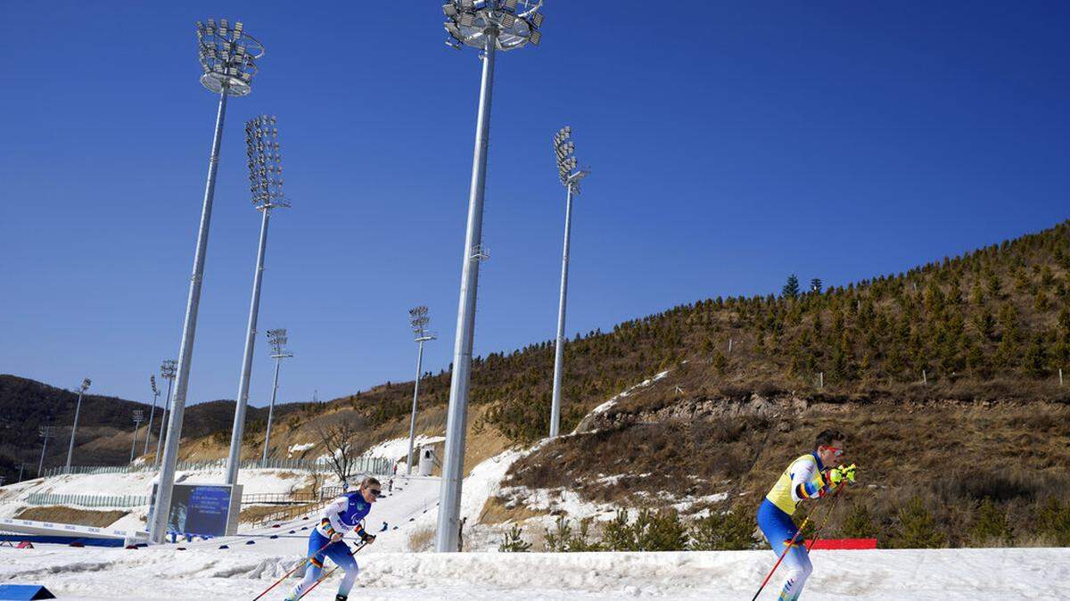 Germany’s Leonie Maria Walter with guide Pirmin Strecker competes on their way to winning the women’s middle distance vision impaired event at the 2022 Winter Paralympics, Tuesday, March 8, 2022, in Zhangjiakou, China.