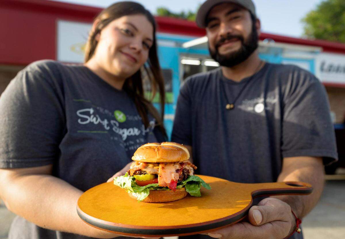 Catherine and Juan Fernandez’s mobile food truck Sweet Sugar High won Star-Telegram Readers’ Choice Best Burger contest. The couple are fairly new to the Fort Worth culinary seen, but passionate. They started their business during the COVID-19 pandemic after Juan lost his job. They hope to one day open a permanent location.