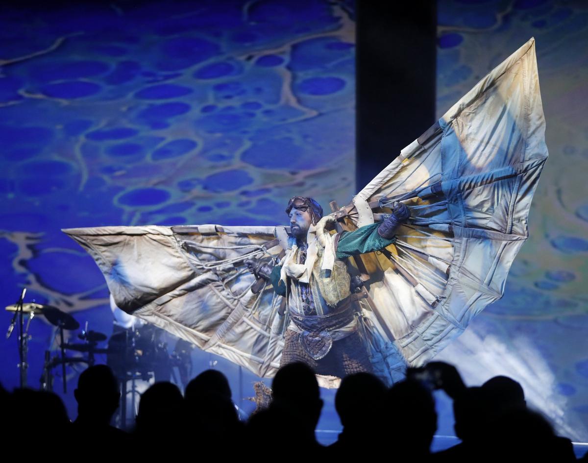 A Turkish cultural performance was presented in front of a screen depicting scenes from Turkey during the Republic of Turkey F-35 rollout celebration at Lockheed Martin Thursday June 21, 2018. Dignitaries, Martin employees and media from both the US and Turkey attended the event.(Bob Booth)