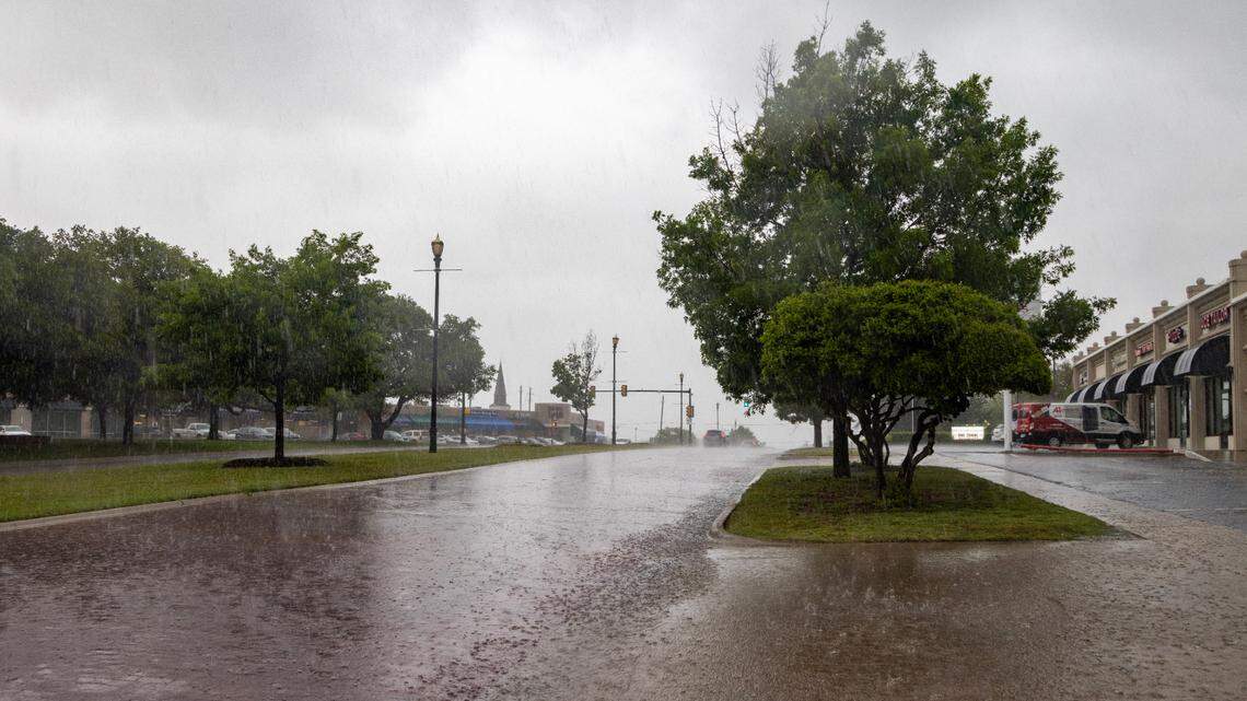 Rain pours down in Fort Worth on Wednesday, April 26, 2023. Hail and damaging winds could occur due to severe weather Friday, May 5.