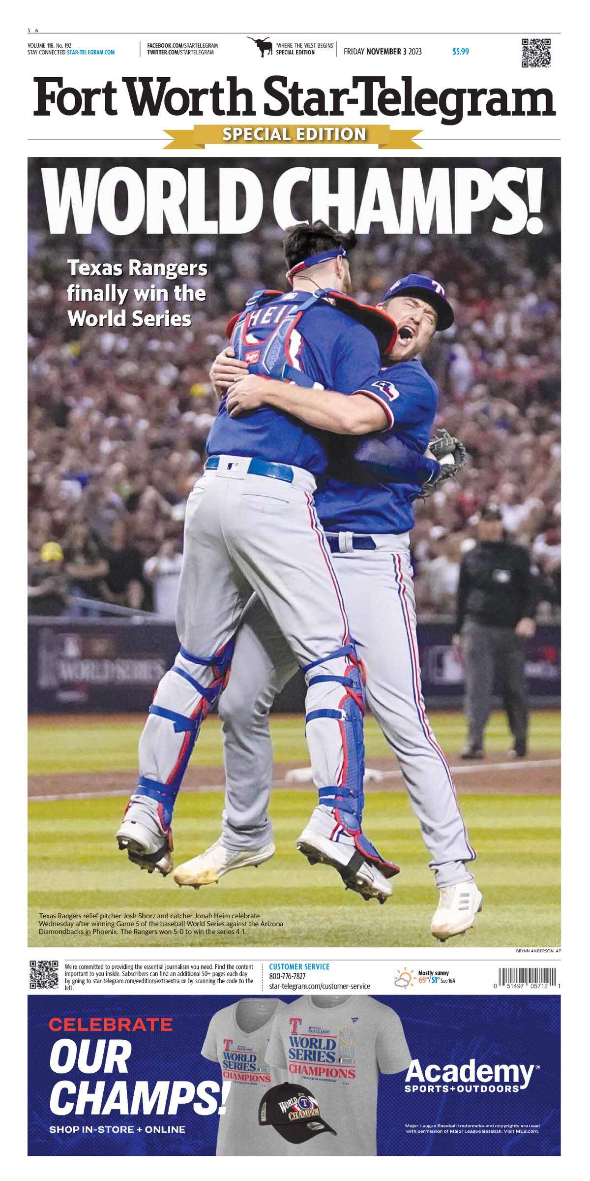 The front page of the Fort Worth Star-Telegram’s print edition on Friday, Nov. 3, 2023.