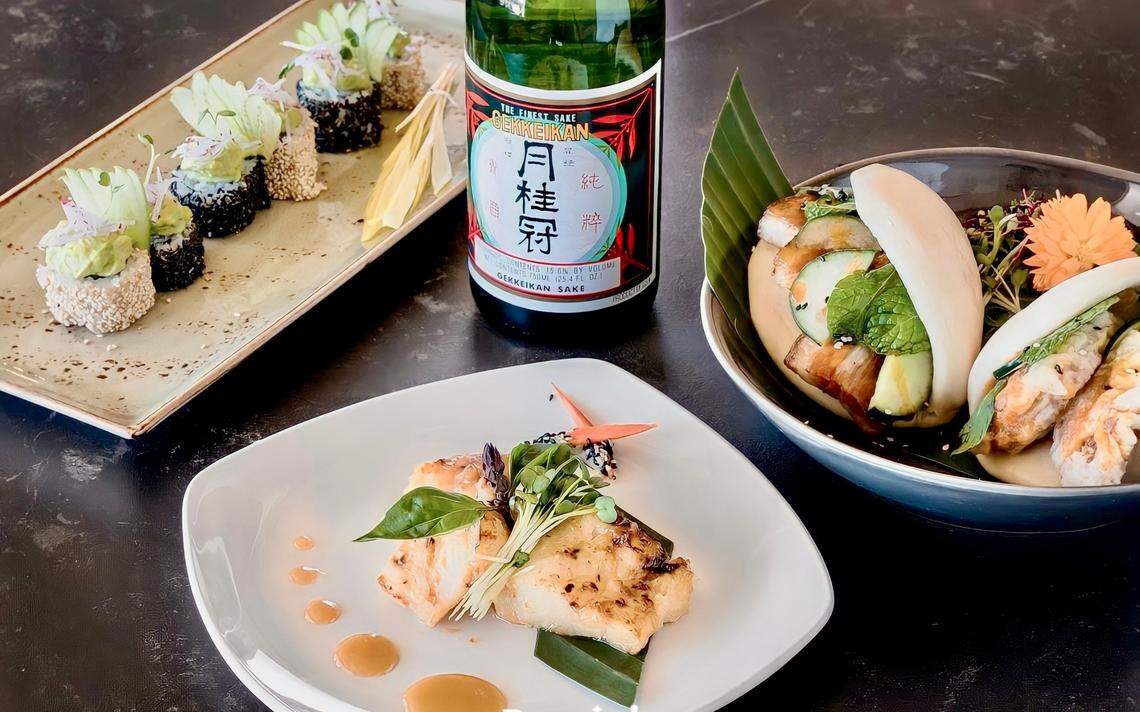 A “Superfly” vegan roll, black cod misozuke and steamed buns at Musume.