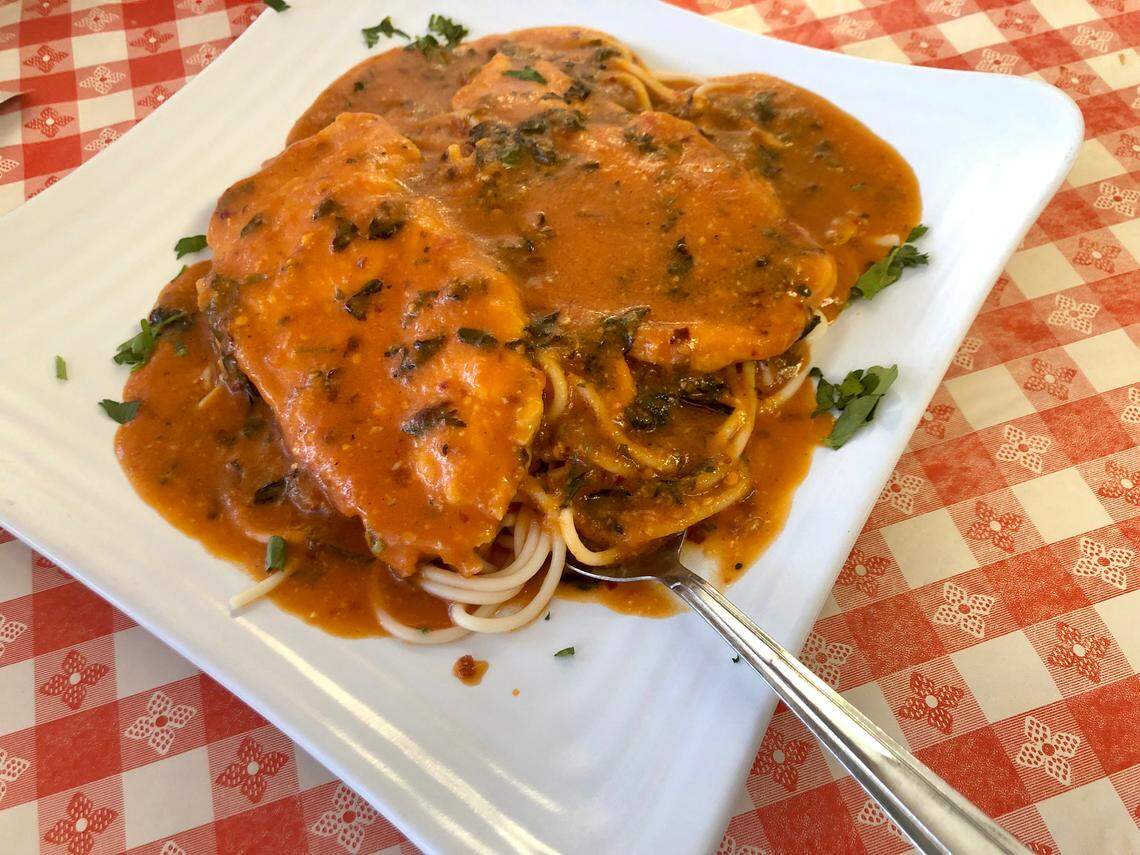 Chicken fra diavolo is listed on the menu as chicken “fried diablo” at Italiano’s.