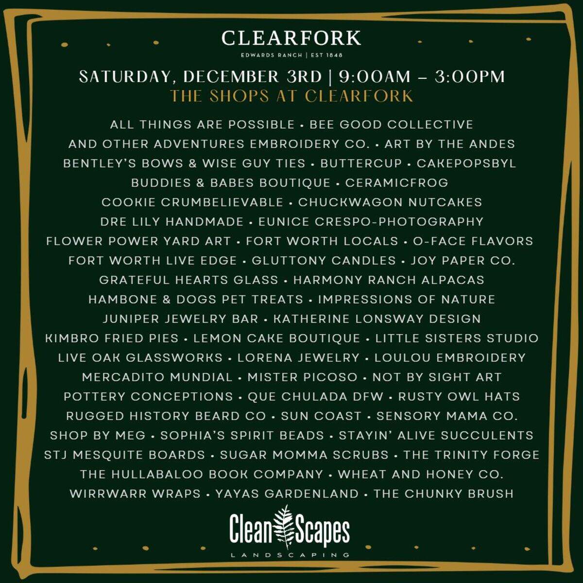 Clearfork Holiday Market’s vendor list
