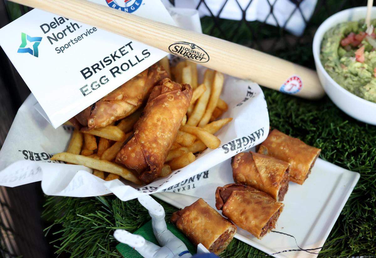 The Texas Rangers and partner Delaware North have new additions to the concessions stand items available to fans for the 2022 season at Globe Life Field. One of those items is the Brisket Egg Rolls, available at the Go Deep Fried stands in Sections 121, 225 and 230.