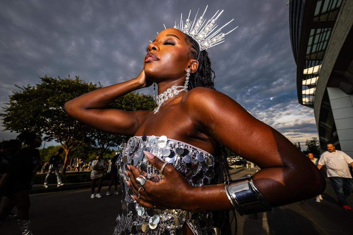 Eunice Nyangena poses for a portrait before entering Beyonce’s Renaissance World Tour at AT&T Stadium in Arlington on Thursday, Sept. 21, 2023.