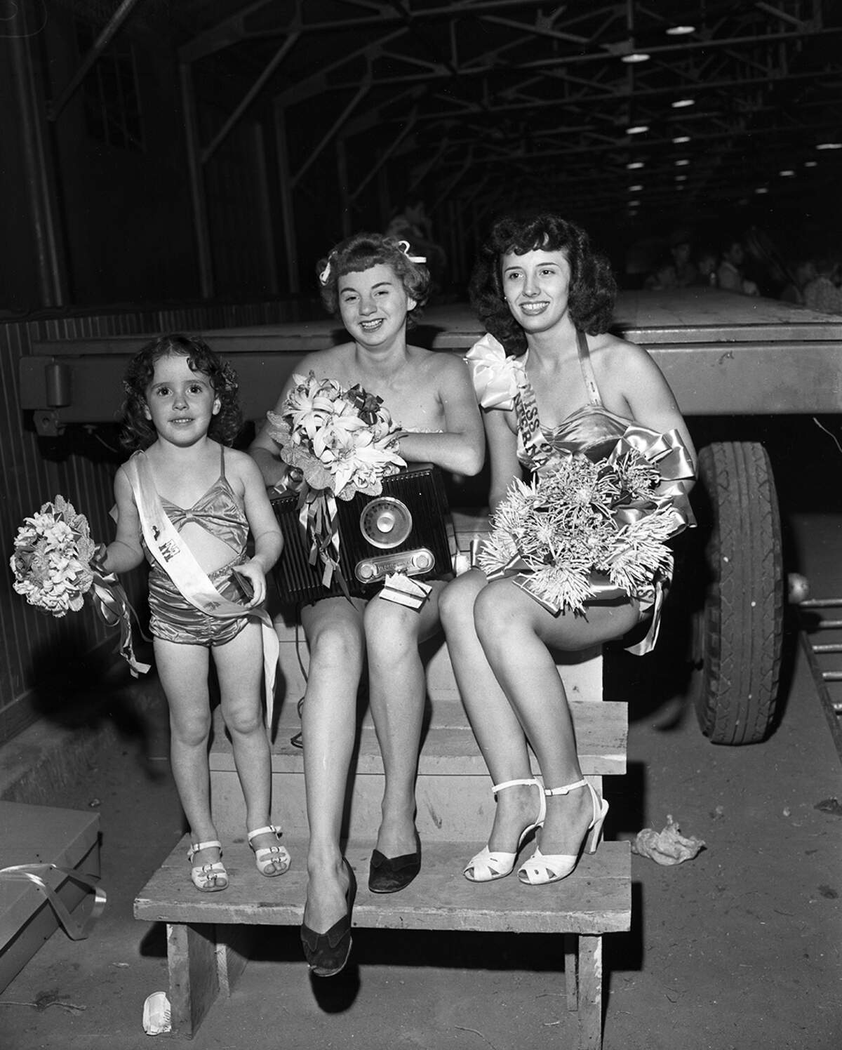 Sept. 4, 1950: A trio of elected Labor Day queens from three age groups. Left to right, are Tiny Dorsett, 3-6 year group; Norma Lynn Rattan, 7-14 year group; and Miss Martha Lanier, 15 and up.
