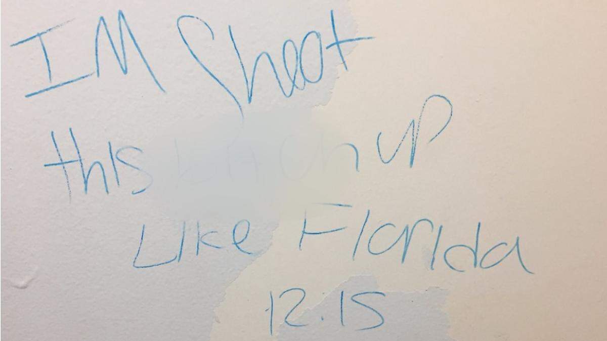 Graffiti that Arlington police chief Will Johnson said was from two students threatening a shooting at Arlington High School.