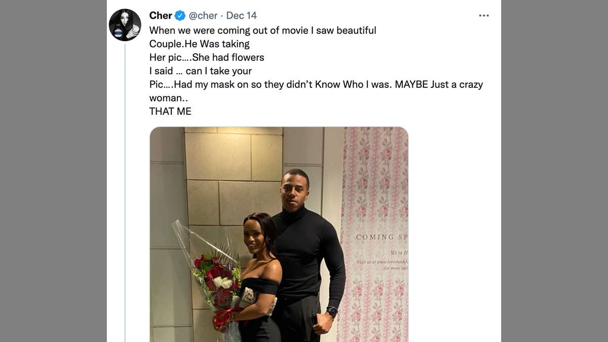 “That me,” Cher wrote on Twitter in her viral post of the couple’s photo.
