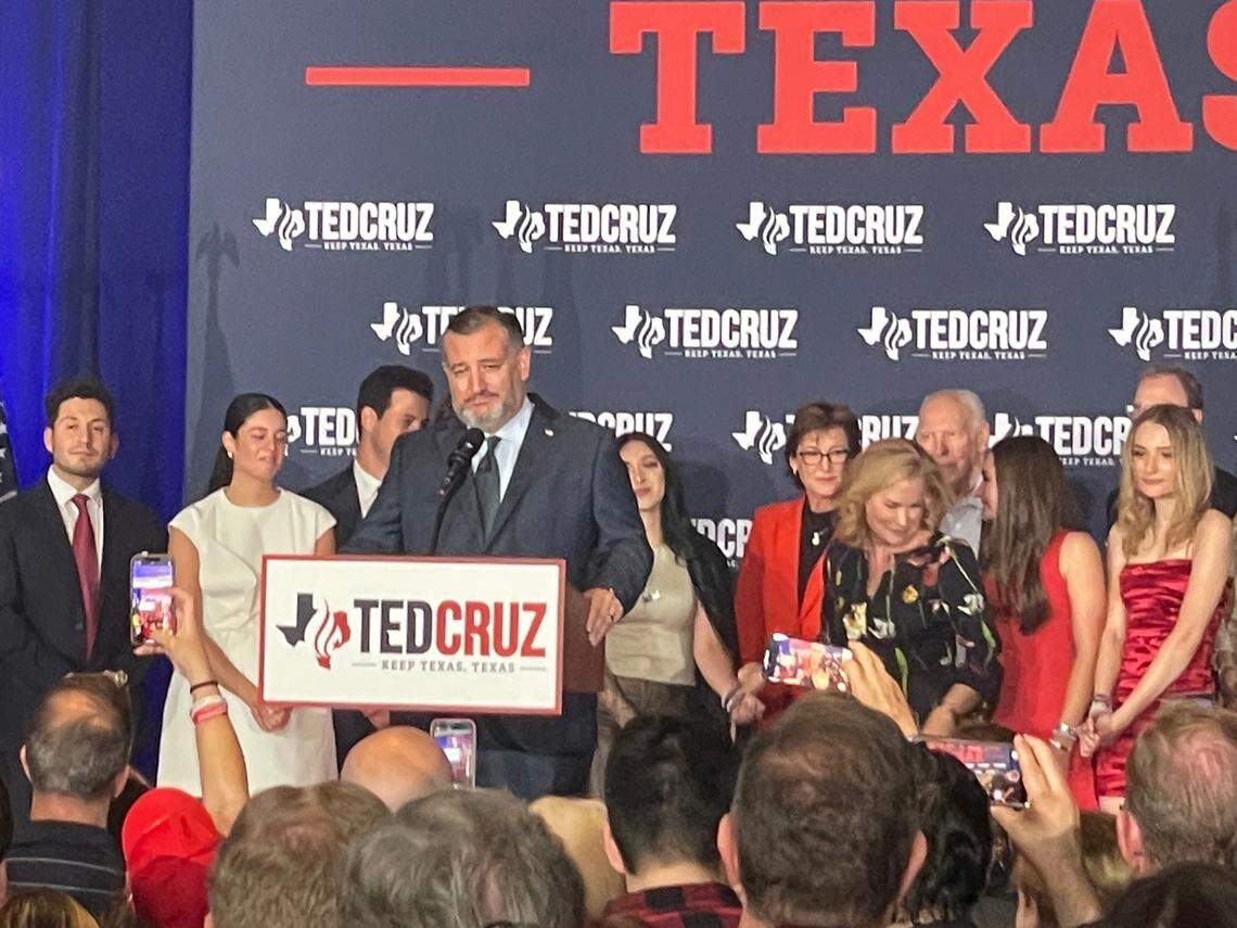 Texas Sen. Ted Cruz declares victory over U.S. Colin Allred during a campaign party at the Marriott Marquis Houston on Nov. 5, 2024, in Houston.
