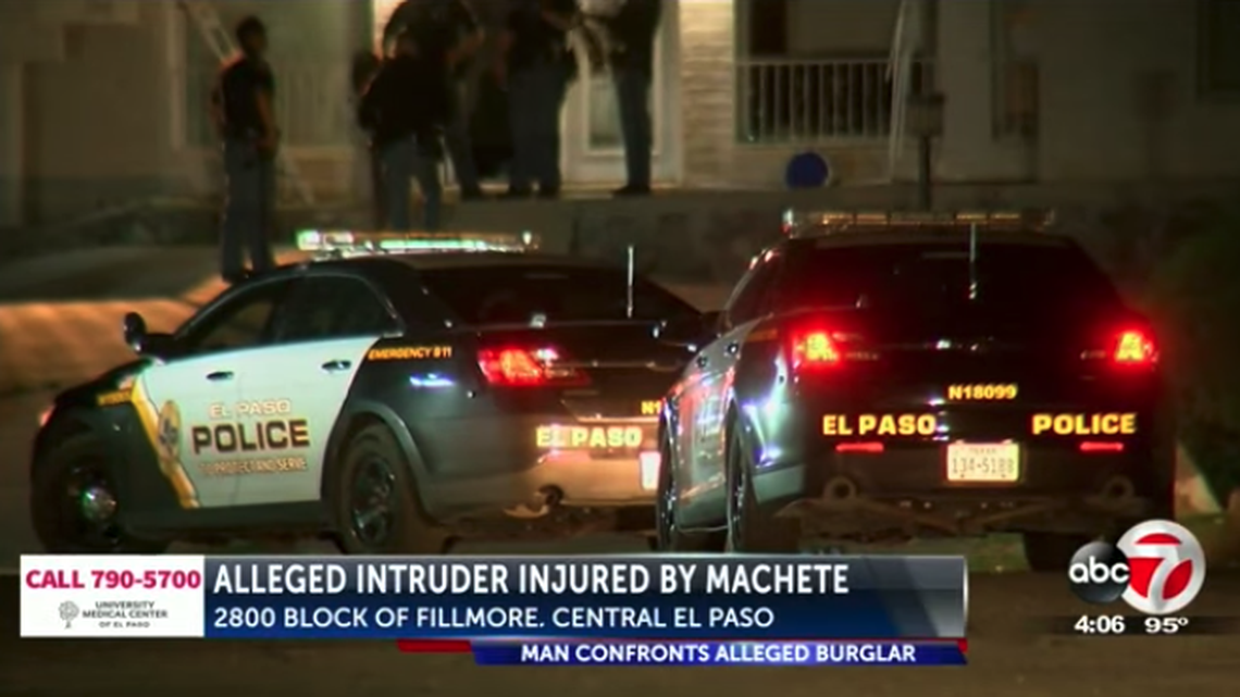 A man accused of breaking into a home was struck in the face by a homeowner’s machete, cops say.