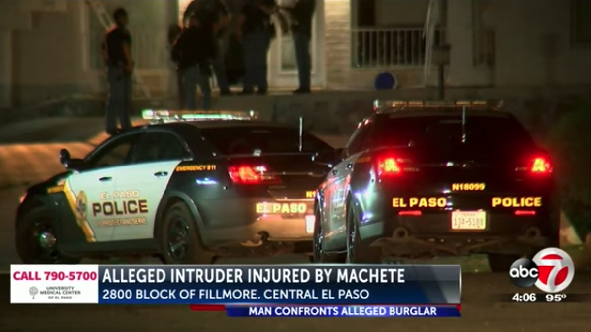 A man accused of breaking into a home was struck in the face by a homeowner’s machete, cops say.
