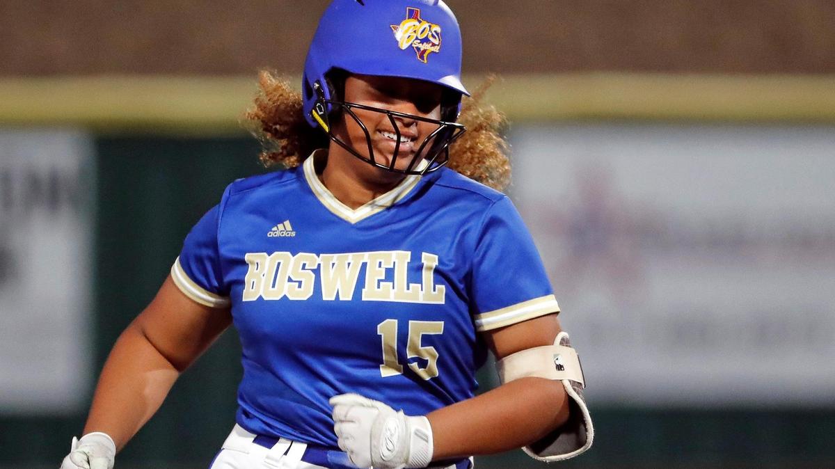 Boswell first baseman Santrea Armstead (15) rounds second after her two run homer during a 3-6A high school softball game at Weatherford High School in Weatherford, Texas, Tuesday, Apr. 05, 2022. Boswell defeated Weatherford 4-3. (Special to the Star-Telegram Bob Booth)