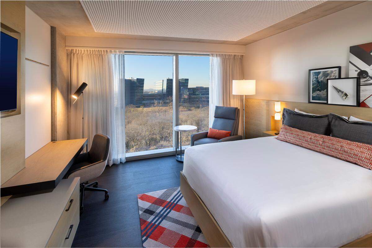 Skyview 6 hotel rooms are decorated with nods to aviation industry.