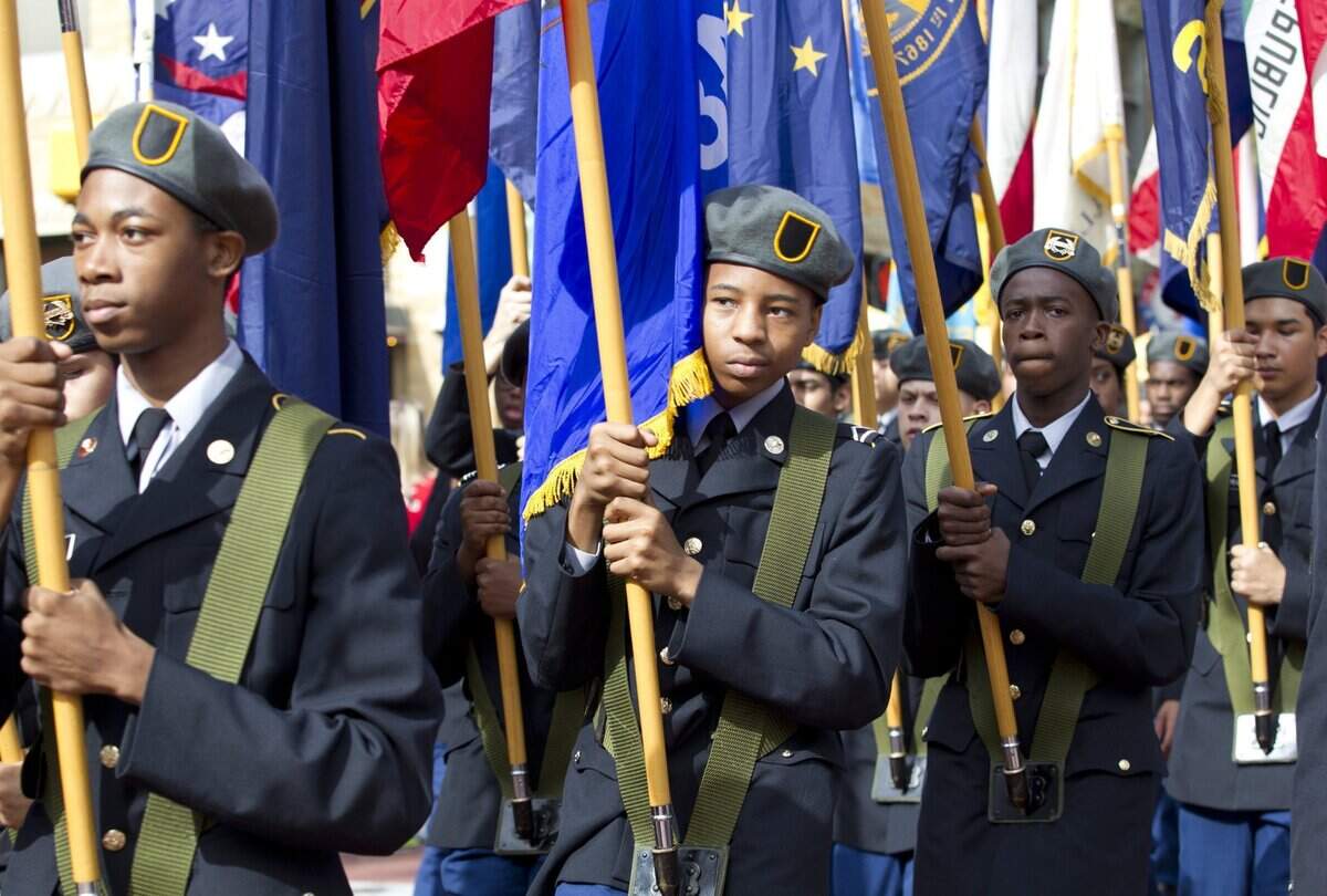 Nov. 11, 2016: Junior ROTC groups marched in the annual downtown Veterans Day Parade in Fort Worth.