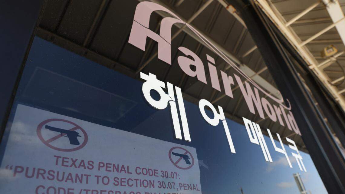 This photo shows the exterior of Hair World Salon on Thursday, May 12, 2022 in Dallas. Dallas’ police chief said Friday, May 13, 2022 that a shooting that injured three women in a hair salon in the city’s Koreatown might have been a hate crime as he announced that it could be connected to two other shootings at businesses run by Asian Americans.