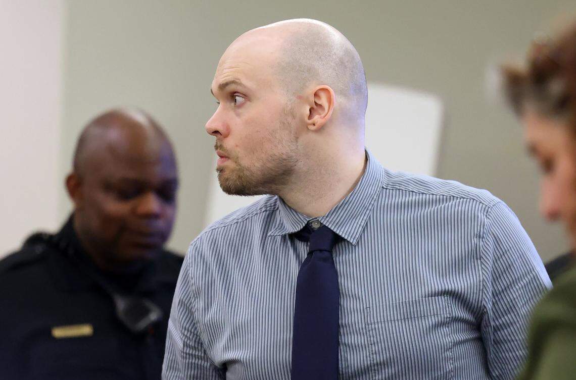 Defendant Tanner Horner returns to the courtroom during his capital murder trial on Thursday, April 16, 2026, at the Tim Curry Criminal Justice Center in Fort Worth. Horner pleaded guilty to capital murder in the November 2022 strangulation killing of 7-year-old Athena Strand.