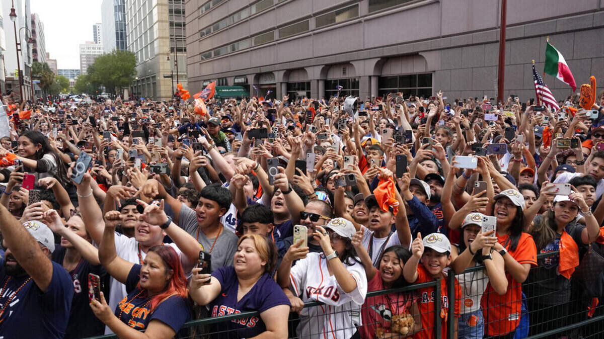 Fans cheer during a victory parade for the Houston Astros’ World Series baseball championship Monday, Nov. 7, 2022, in Houston.