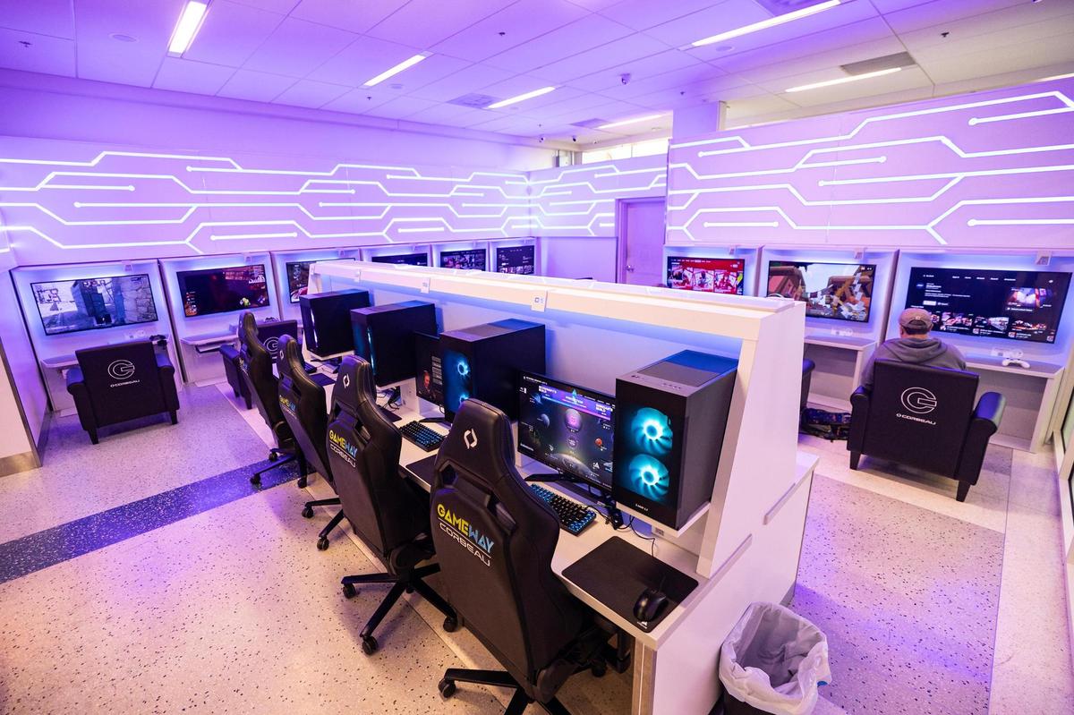 Gameway video game lounge offers multiple gaming stations equipped with PlayStation or Xbox consoles and gaming PCs for people to enjoy.