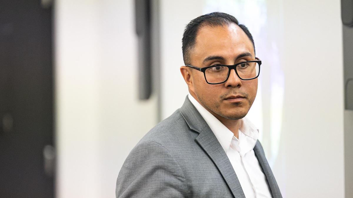 Defendant Marvin Rodriguez attends his murder retrial in 396th District Court at Tim Curry Criminal Justice Center in Fort Worth on Thursday, Aug. 1, 2024. The homicide occurred while Rodriguez and his family were tailgating outside AT&T Stadium in Arlington after a Cowboys game in 2015.