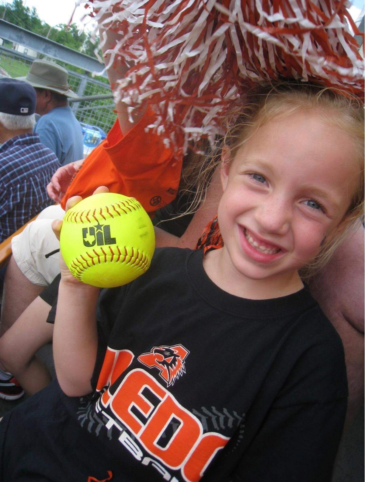 Aledo’s Breleigh Mayer, now a senior, holds a foul ball at the 2014 UIL Texas high school softball state championships at Red & Charline McCombs Field at the University of Texas in Austin, Texas, May 31, 2014.