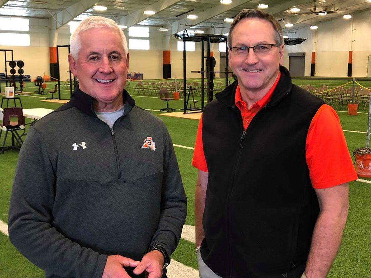 Steve Wood (left) will become Aledo’s AD at the end of the month while Tim Buchanan will return to the sideline as the head football coach.