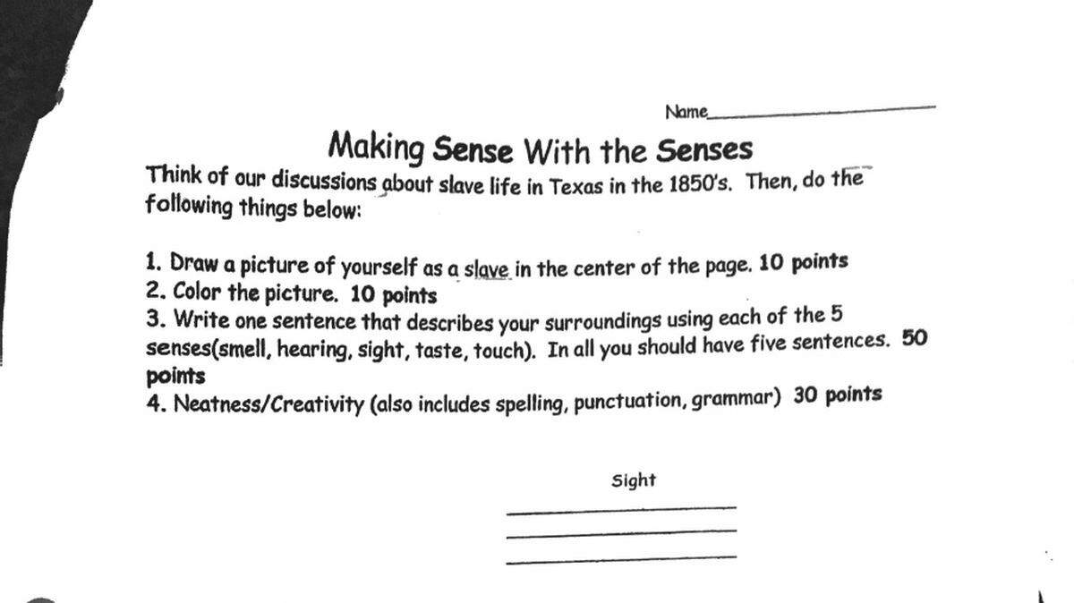 A 12-year-old girl in Austin brought home a homework assignment that outraged her mother, 'Draw yourself as a slave,' was what a portion of the homework assignment asked students at Four Points Middle School to do.