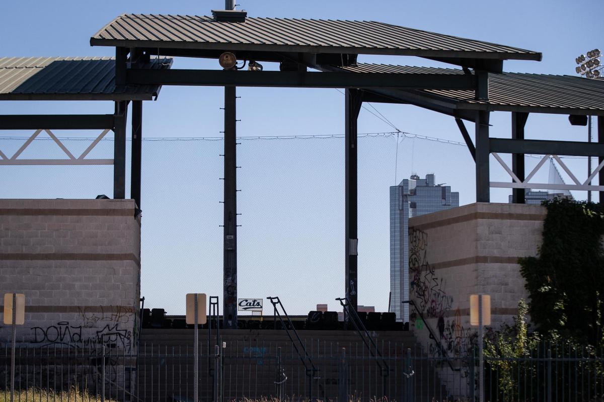 A 2020 photo shows LaGrave Field abandoned and covered in graffiti.