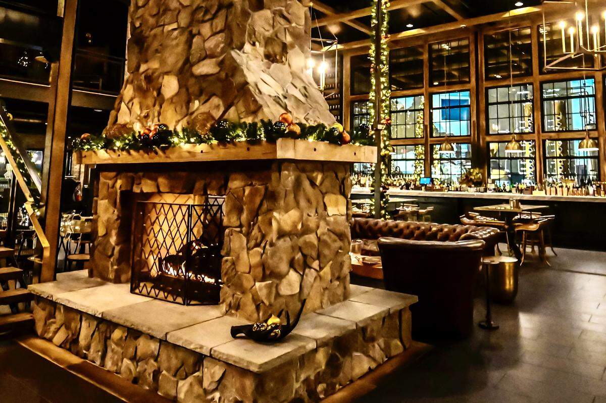Holiday decor at The Urban Stillhouse restaurant and whiskey tasting room in St. Petersburg, Fla.