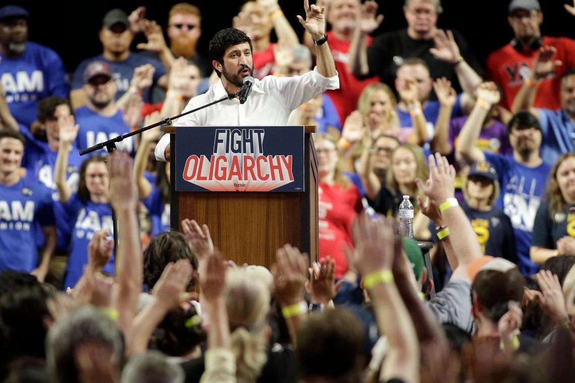 Congressman Greg Casar speaks at th “Fighting Oligarchy: Where We Go From Here” tour stop at Dickies Arena on Sunday June 22, 2025.