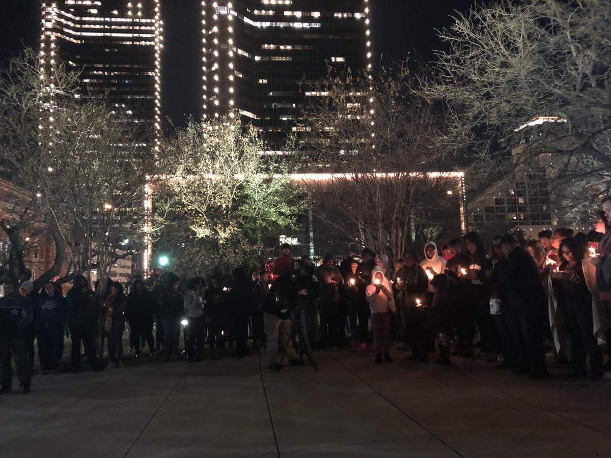 Family and friends of Evan Lacey, 19, and Queenette (Queenie) Johnson, 39, gathered at a vigil at 7 p.m. on Jan. 6 outside the Tarrant County Courthouse in Fort Worth.