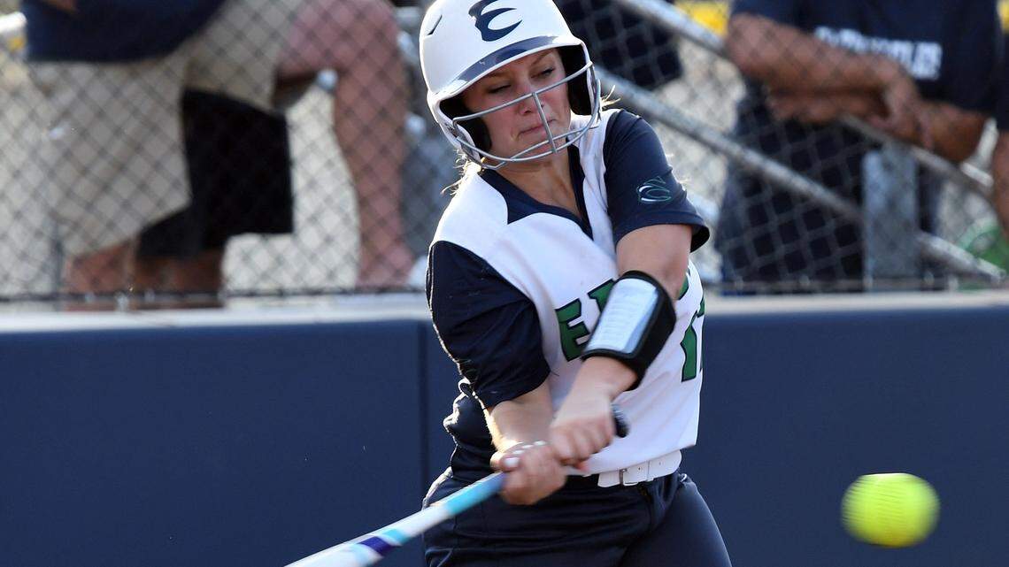 Eaton's Jaden Middlebrook, shown in a game last month, contributed the go-ahead RBI single in a six-run sixth inning as the Eagles defeated Lubbock Coronado in Game 1 of their 5A Region I semifinal softball series.