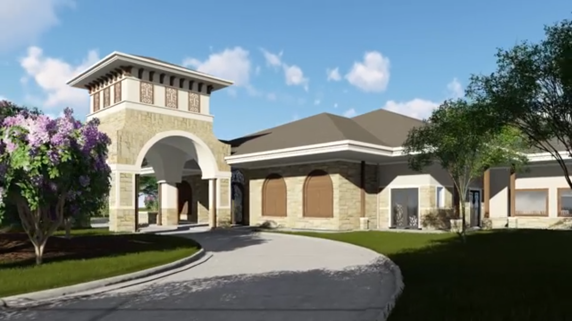 This is an outdoor, three-dimensional rendering of the outside of Chandon Arbors venue.