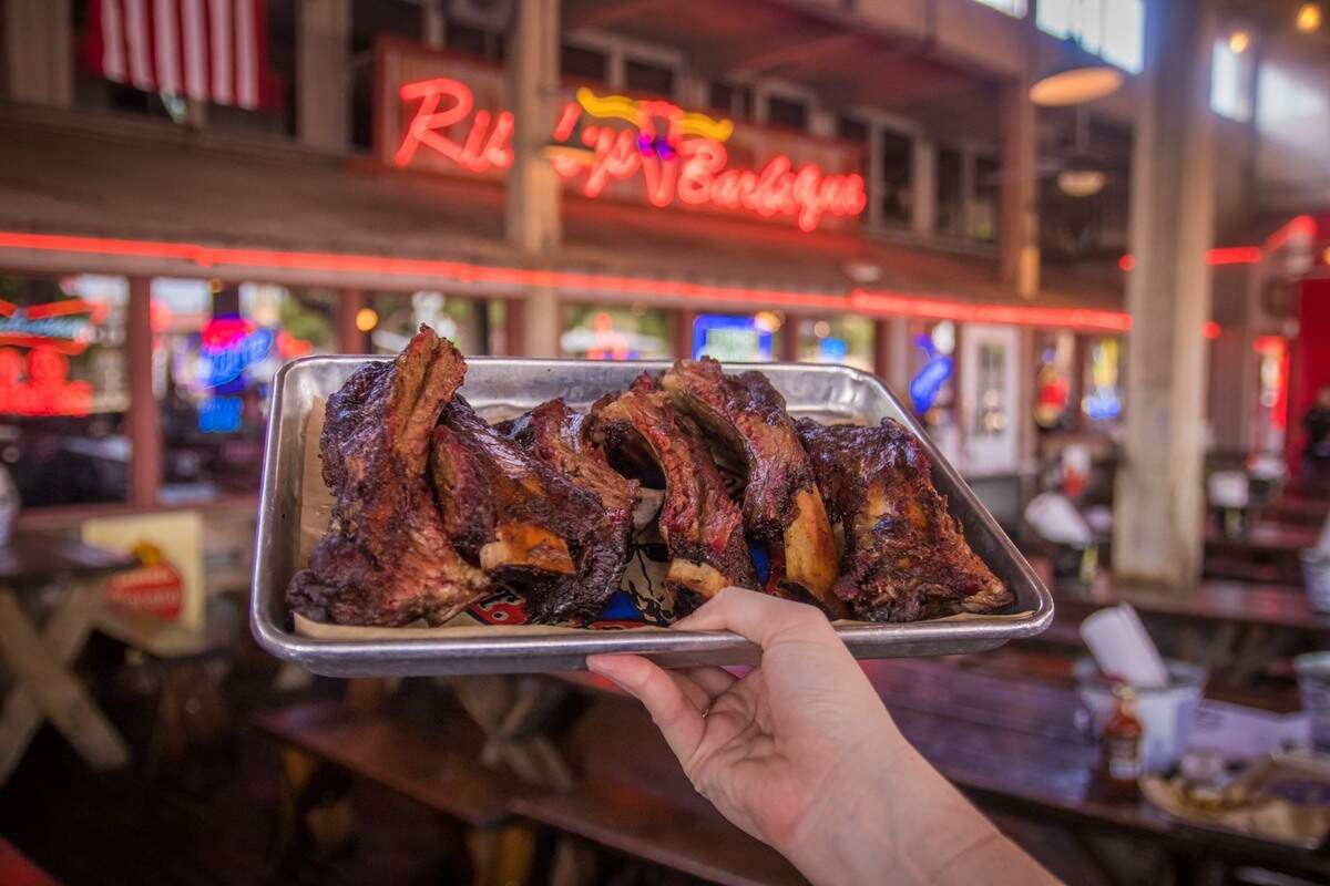 A plate of Texas BBQ ribs at Riscky’s Barbeque in the Fort Worth Stockyards. The Texas Michelin guide will be released by the end of 2024.
