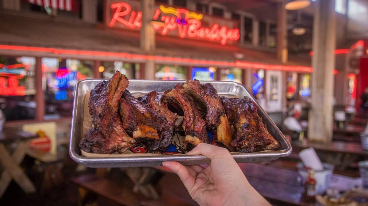 A plate of ribs at Riscky’s Barbeque in the Fort Worth Stockyards.