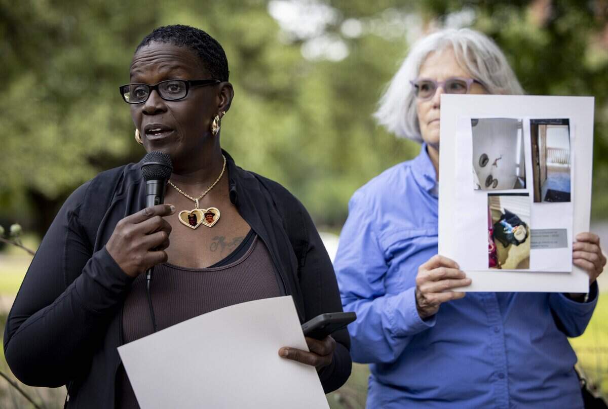 Cassandra Johnson, mother of Trelynn Wormley who died while in custody July 20, 2022, speaks during a rally outside of the Tarrant County Corrections Center on Tuesday, July 14, 2026 in Fort Worth. “Trelynn was not a case number, he was my son,” Johnson said. “He had a future. He was loved,"