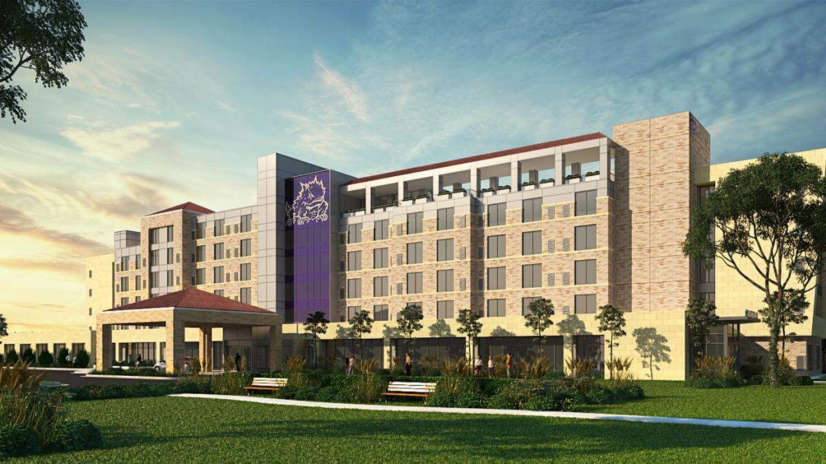 An artist rendering of planned TCU hotel.