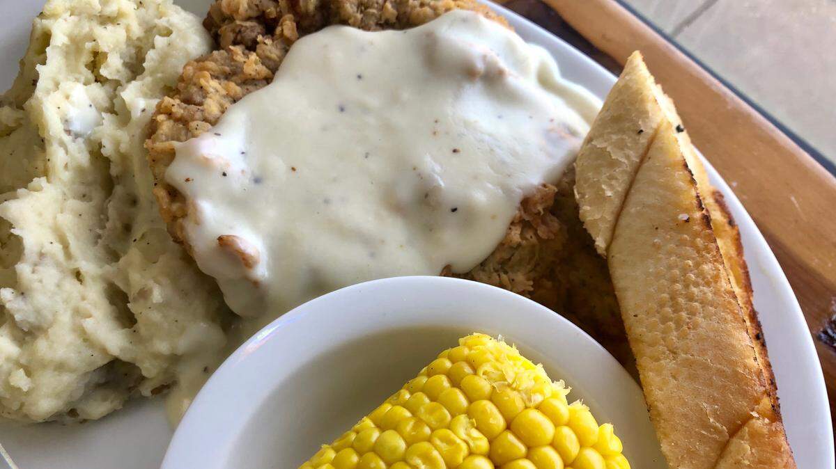 Chicken-fried steak with a light batter and real gravy at CJ’s Henhouse in Arlington.