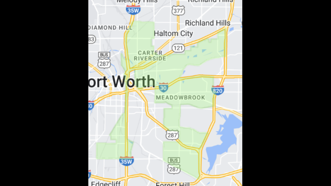 A map of Fort Worth with the outline of District 11 overlayed.