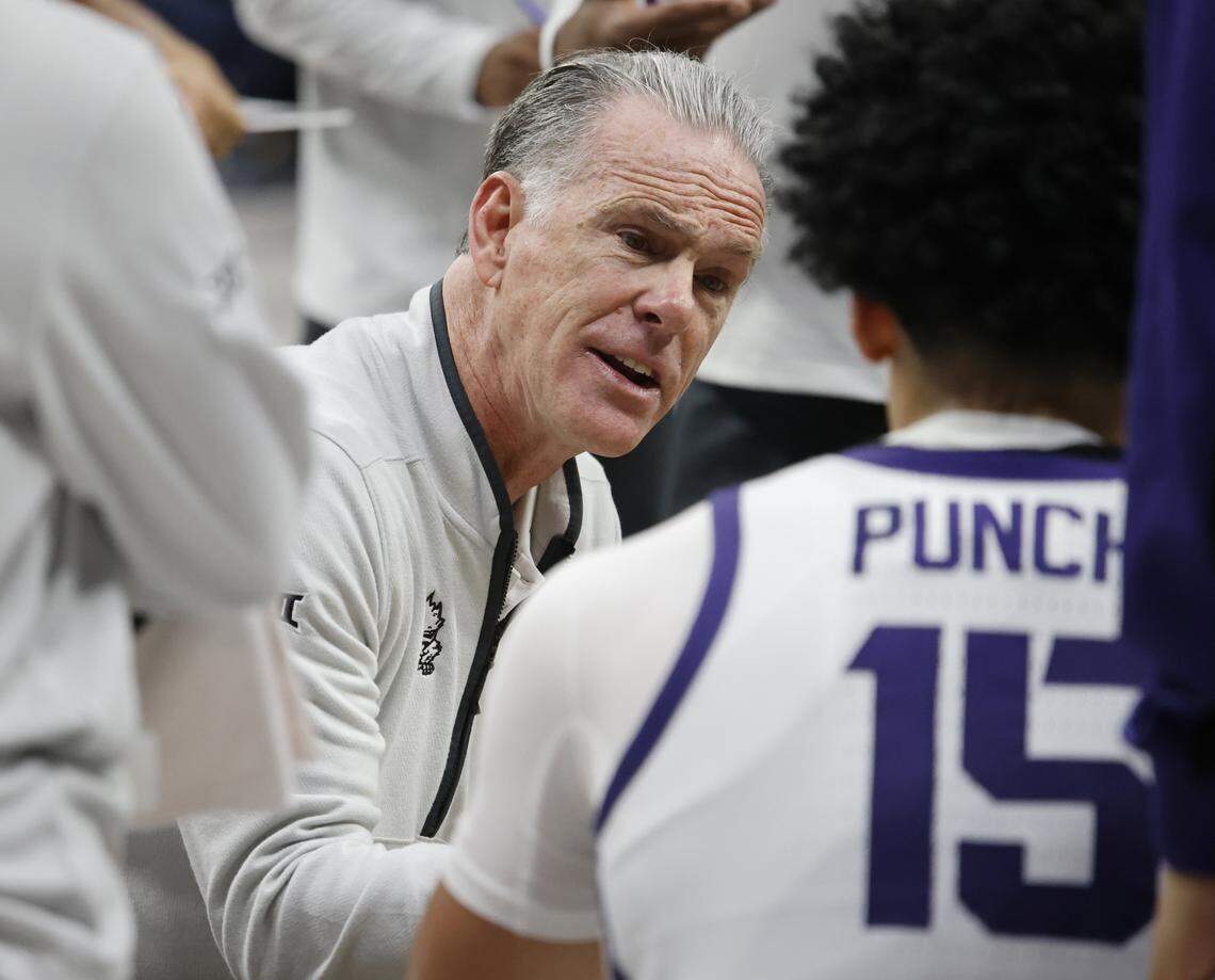TCU head coach Jamie Dixon talks to the team during a time out in the second half of a NCAA basketball game between Baylor University and TCU at Schollmaier Arena in Fort Worth, Texas, Saturday Jan. 03, 2026