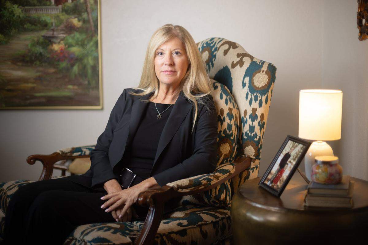Cindy Clemishire poses for a photo at her home in Jones, Oklahoma, on Aug. 6, 2024. Clemishire says Robert Morris, the founder of Gateway Church, began sexually abusing her when she was 12.